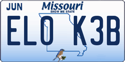 MO license plate EL0K3B