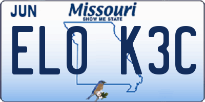 MO license plate EL0K3C