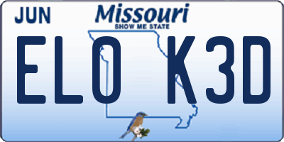 MO license plate EL0K3D