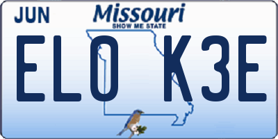 MO license plate EL0K3E