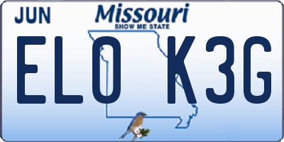 MO license plate EL0K3G