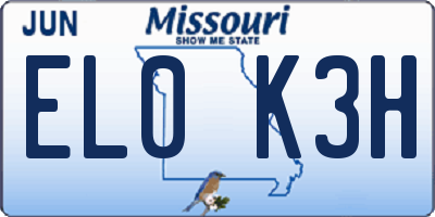MO license plate EL0K3H
