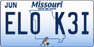 MO license plate EL0K3I