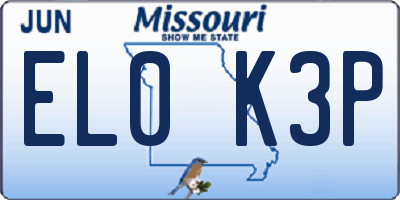 MO license plate EL0K3P