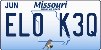 MO license plate EL0K3Q