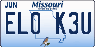 MO license plate EL0K3U