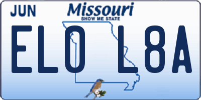 MO license plate EL0L8A