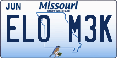 MO license plate EL0M3K
