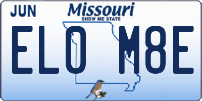 MO license plate EL0M8E