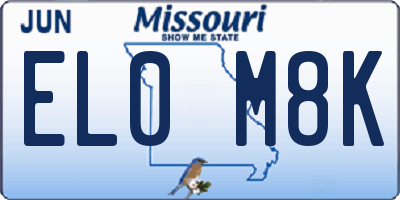 MO license plate EL0M8K