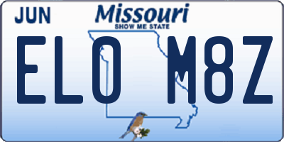 MO license plate EL0M8Z