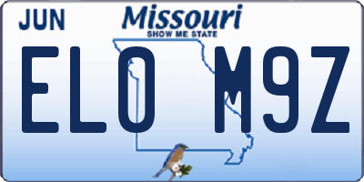 MO license plate EL0M9Z