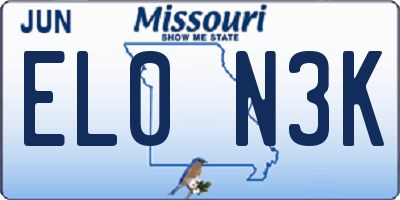 MO license plate EL0N3K