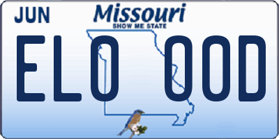 MO license plate EL0O0D