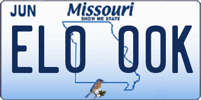 MO license plate EL0O0K
