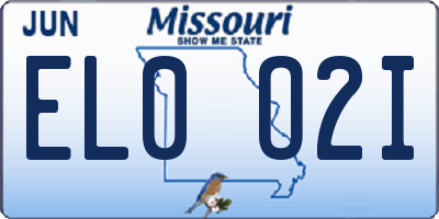 MO license plate EL0O2I
