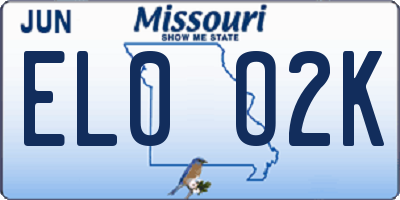 MO license plate EL0O2K