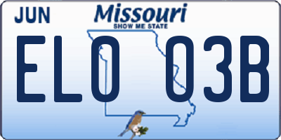 MO license plate EL0O3B