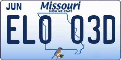 MO license plate EL0O3D