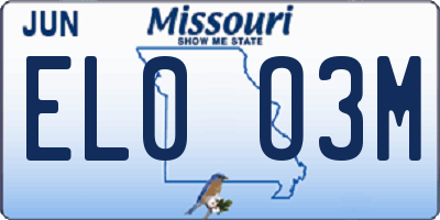 MO license plate EL0O3M