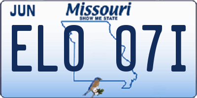 MO license plate EL0O7I