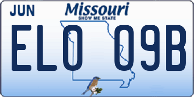 MO license plate EL0O9B