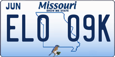 MO license plate EL0O9K