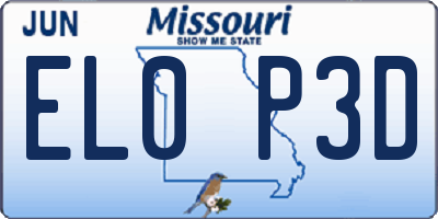 MO license plate EL0P3D