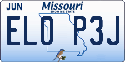 MO license plate EL0P3J