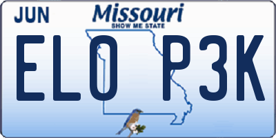 MO license plate EL0P3K