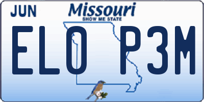 MO license plate EL0P3M