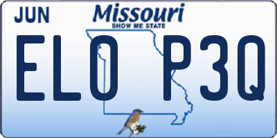 MO license plate EL0P3Q
