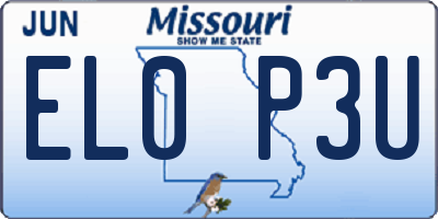 MO license plate EL0P3U