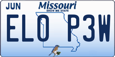 MO license plate EL0P3W