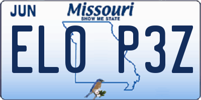 MO license plate EL0P3Z