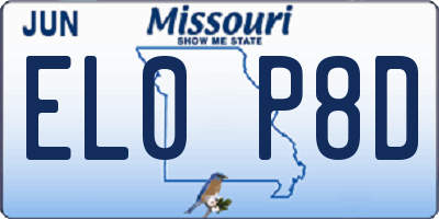 MO license plate EL0P8D