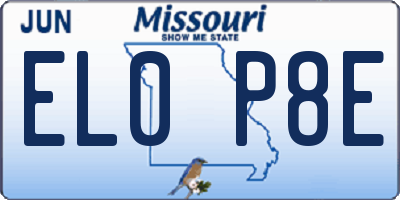 MO license plate EL0P8E