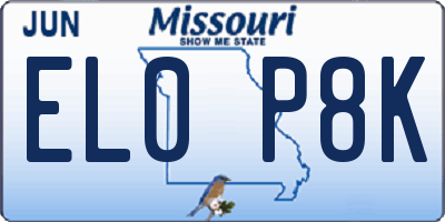 MO license plate EL0P8K