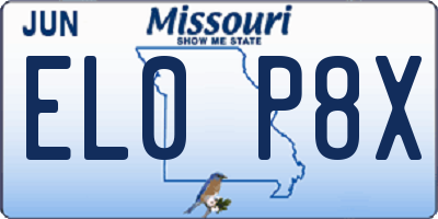 MO license plate EL0P8X