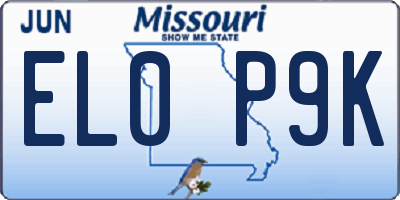 MO license plate EL0P9K
