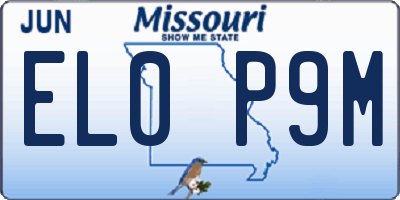 MO license plate EL0P9M