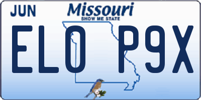MO license plate EL0P9X