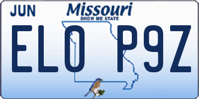 MO license plate EL0P9Z