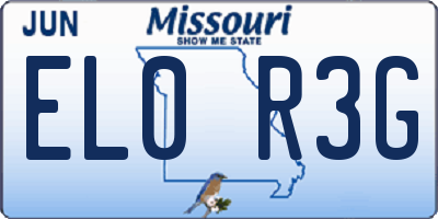 MO license plate EL0R3G