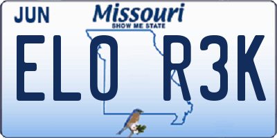 MO license plate EL0R3K