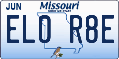 MO license plate EL0R8E