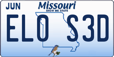 MO license plate EL0S3D