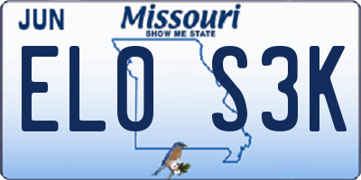 MO license plate EL0S3K
