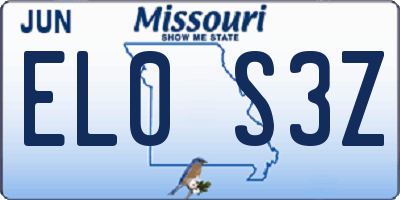 MO license plate EL0S3Z