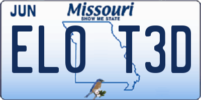 MO license plate EL0T3D
